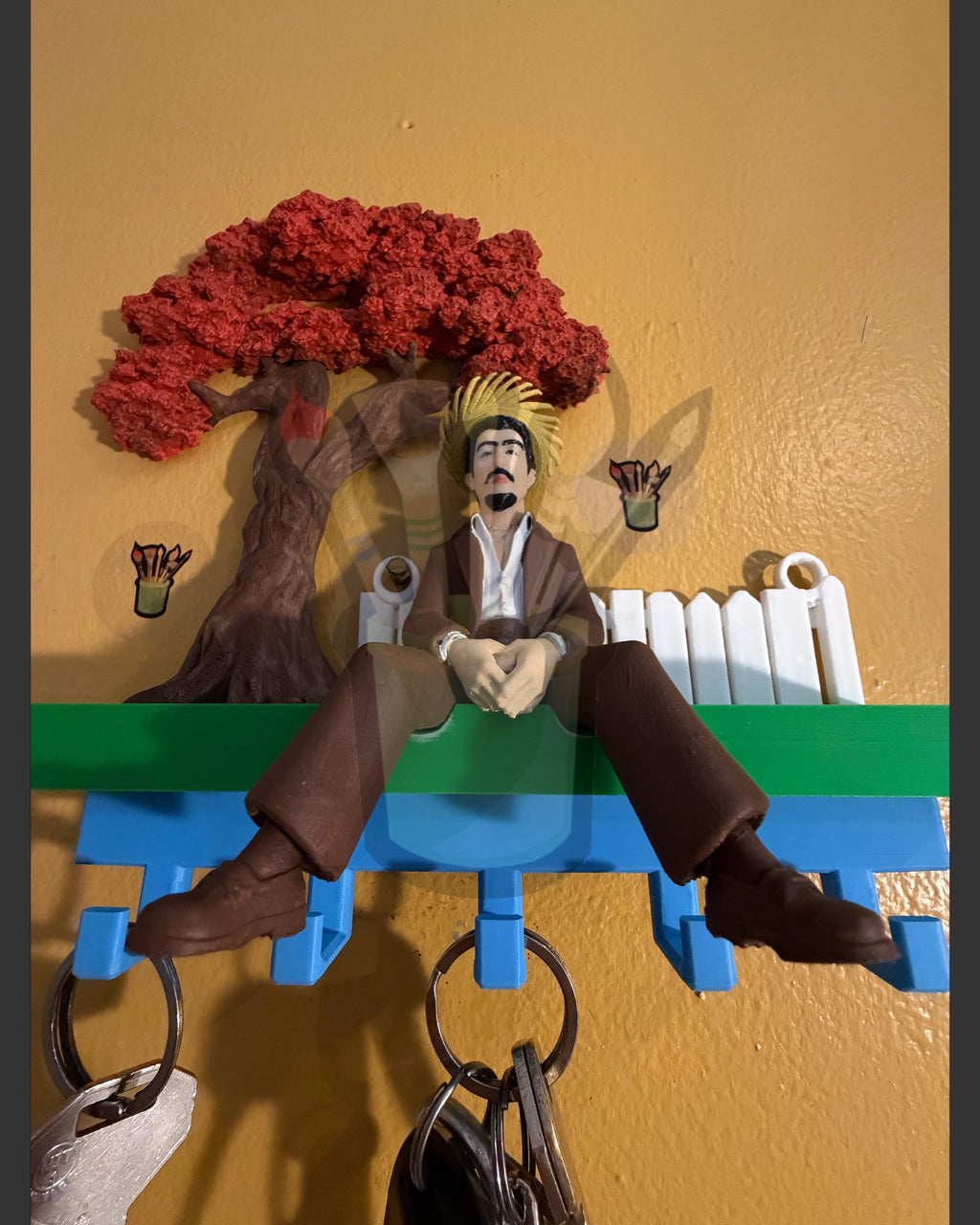Puerto Rico flamboyant tree keyholder with jibaro and pava hat
