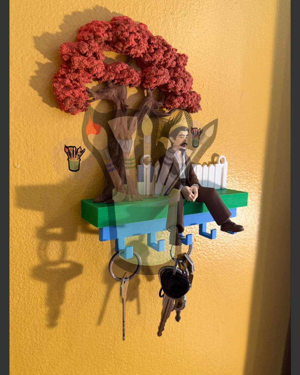 Puerto Rico flamboyant tree keyholder with jibaro and pava hat