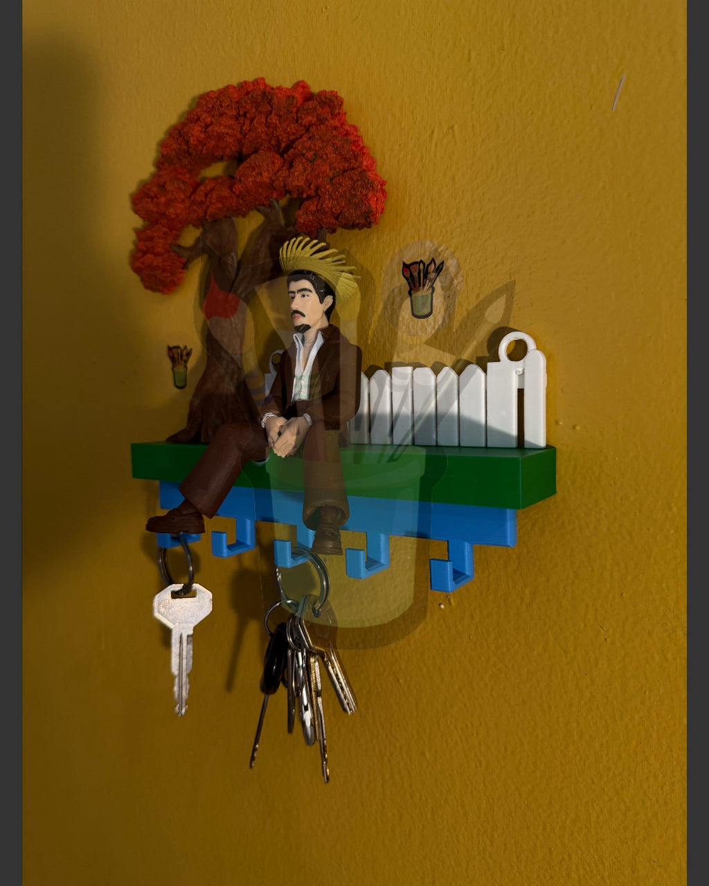 Puerto Rico flamboyant tree keyholder with jibaro and pava hat