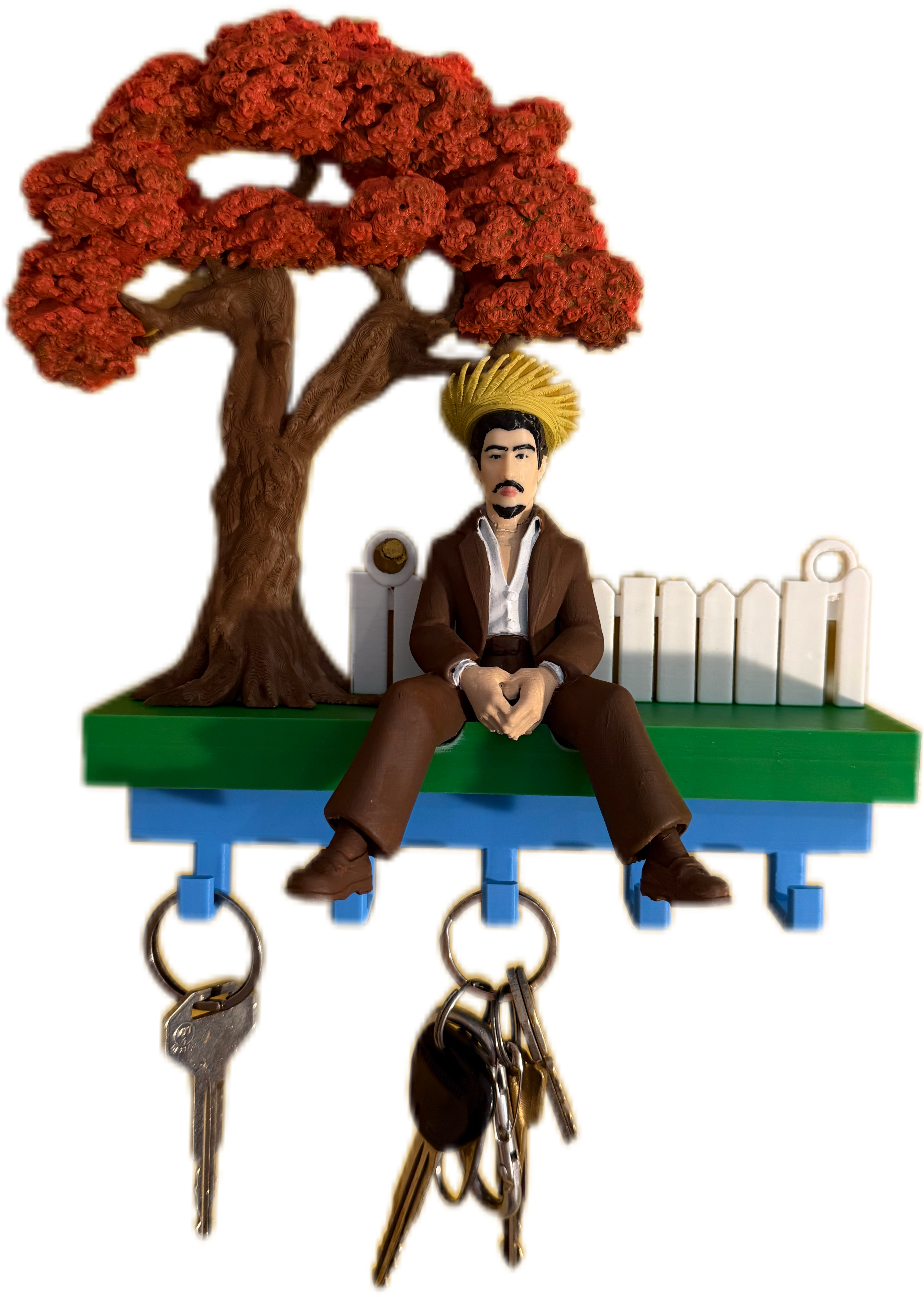 Puerto Rico flamboyant tree keyholder with jibaro and pava hat