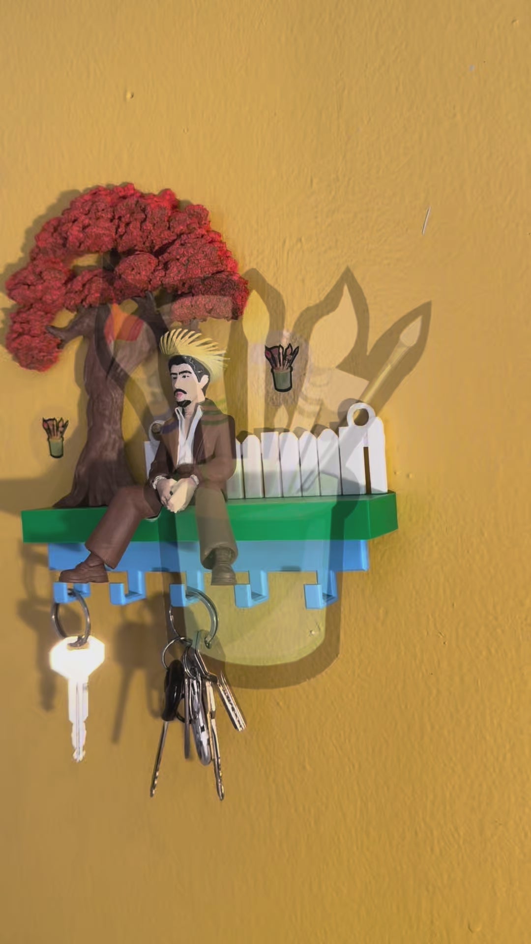 Puerto Rico flamboyant tree keyholder with jibaro and pava hat